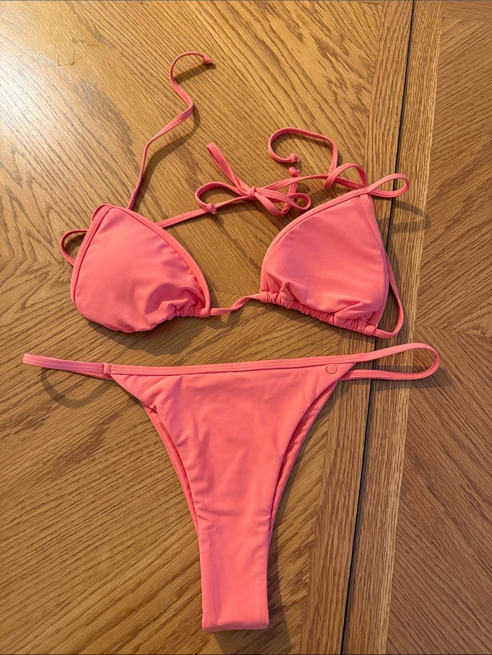 Volcom Neon Coral Pink Triangle Bikini size Large